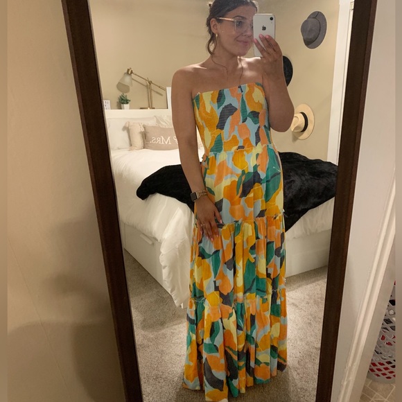 anthropologie abel the label maxi dress Anthropologie Abel The Label One Shoulder Tiered Maxi Dress Size L Ivory & Black